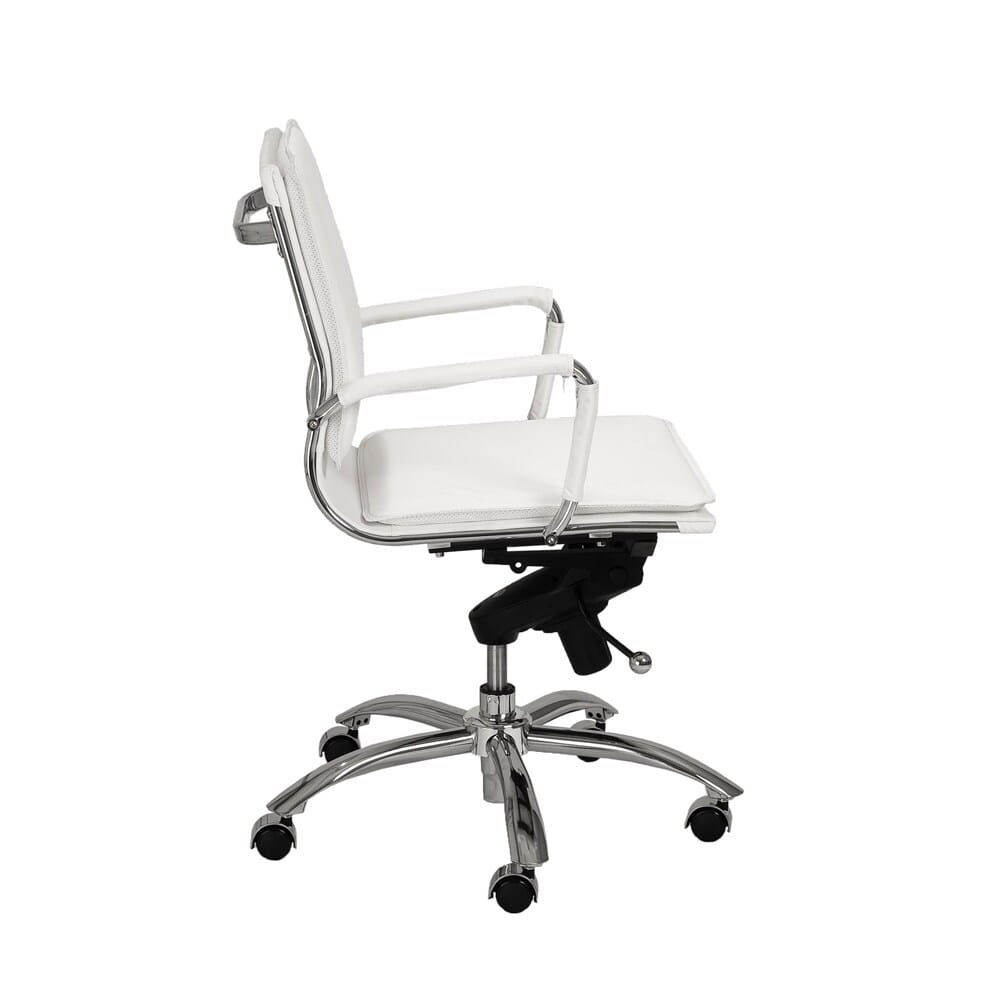 Euro Style - Gunar Pro Leatherette Low Back Office Chair, White/Chrome - 01263WHT veiw 3