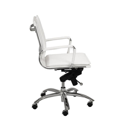 Euro Style - Gunar Pro Leatherette Low Back Office Chair, White/Chrome - 01263WHT veiw 3
