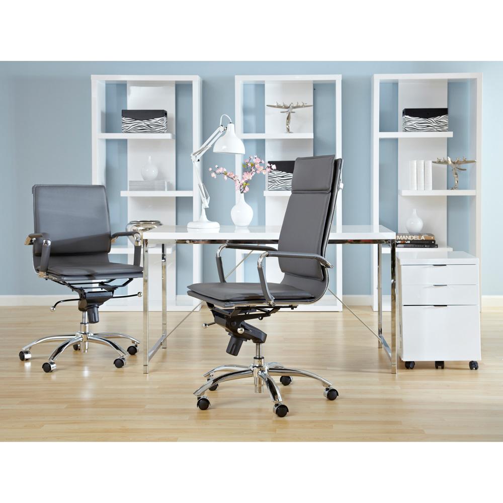 Euro Style - Gunar Pro Leatherette High Back Office Chair, Gray/Chrome - 01264GRY veiw 5