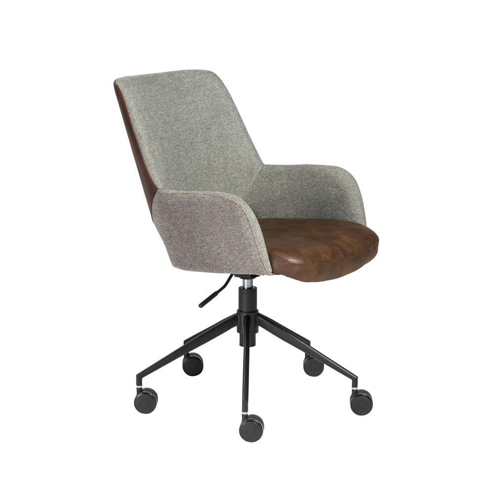Euro Style - Desi Tilt Leatherette and Fabric Office Chair, Heather Gray and Dark Brown/Black - 30481LTBRN veiw 3