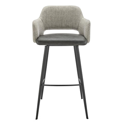 Euro Style - Desi Leatherette and Fabric Swivel Bar Stool, Warm Gray/Charcoal Gray/Black - 30582-DKGRY veiw 1