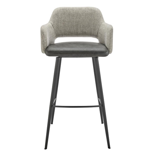 Euro Style - Desi Leatherette and Fabric Swivel Bar Stool, Warm Gray/Charcoal Gray/Black - 30582-DKGRY veiw 1