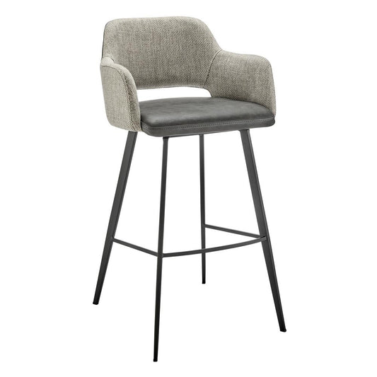 Euro Style - Desi Leatherette and Fabric Swivel Bar Stool, Warm Gray/Charcoal Gray/Black - 30582-DKGRY veiw 2
