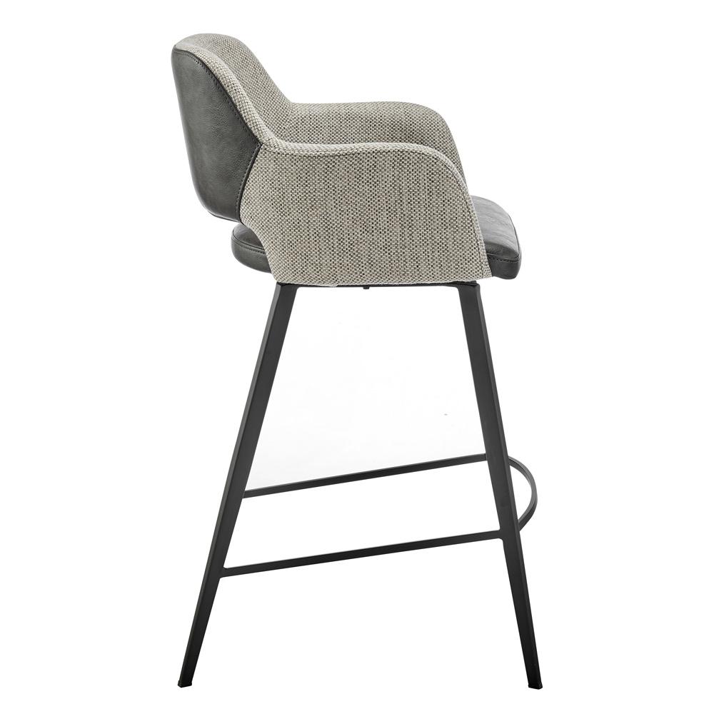 Euro Style - Desi Leatherette and Fabric Swivel Bar Stool, Warm Gray/Charcoal Gray/Black - 30582-DKGRY veiw 3