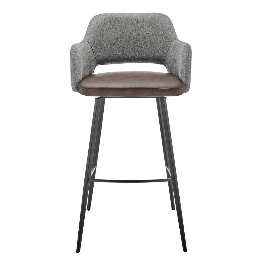 Euro Style - Desi Leatherette and Fabric Swivel Bar Stool, Heather Gray/Dark Brown/Black - 30582-LTBRN veiw 1
