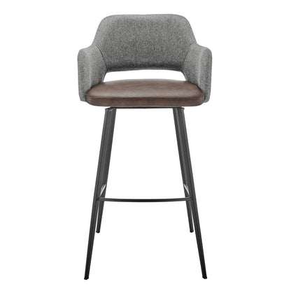 Euro Style - Desi Leatherette and Fabric Swivel Bar Stool, Heather Gray/Dark Brown/Black - 30582-LTBRN veiw 1