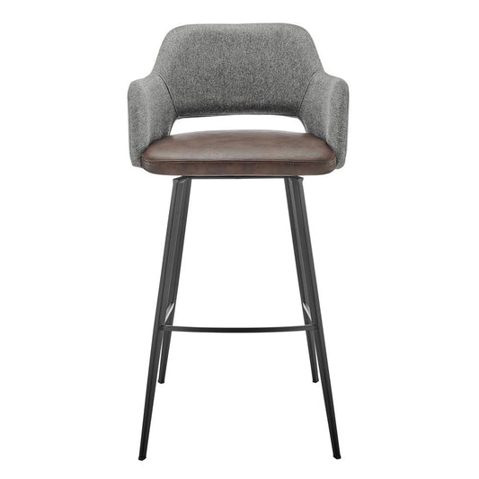 Euro Style - Desi Leatherette and Fabric Swivel Bar Stool, Heather Gray/Dark Brown/Black - 30582-LTBRN veiw 1