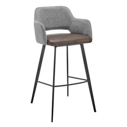 Euro Style - Desi Leatherette and Fabric Swivel Bar Stool, Heather Gray/Dark Brown/Black - 30582-LTBRN veiw 2