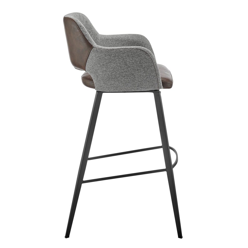 Euro Style - Desi Leatherette and Fabric Swivel Bar Stool, Heather Gray/Dark Brown/Black - 30582-LTBRN veiw 3