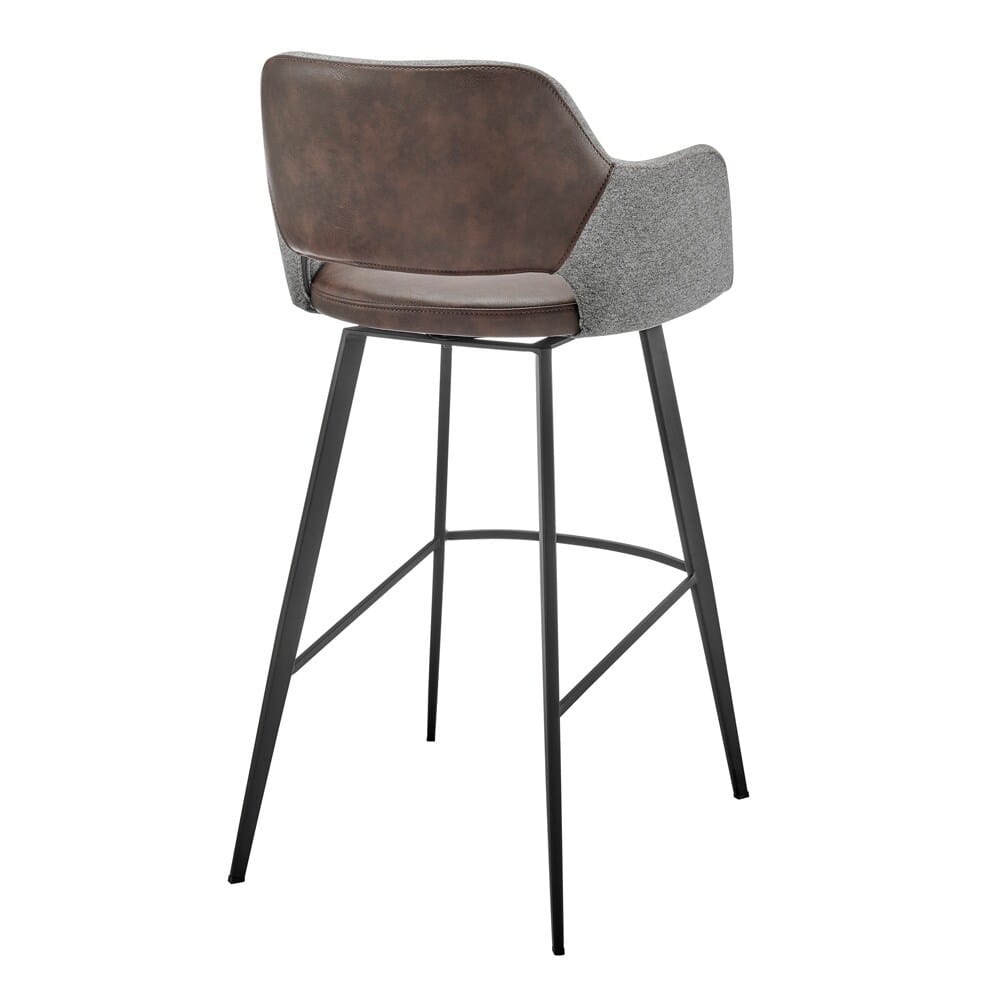 Euro Style - Desi Leatherette and Fabric Swivel Bar Stool, Heather Gray/Dark Brown/Black - 30582-LTBRN veiw 4