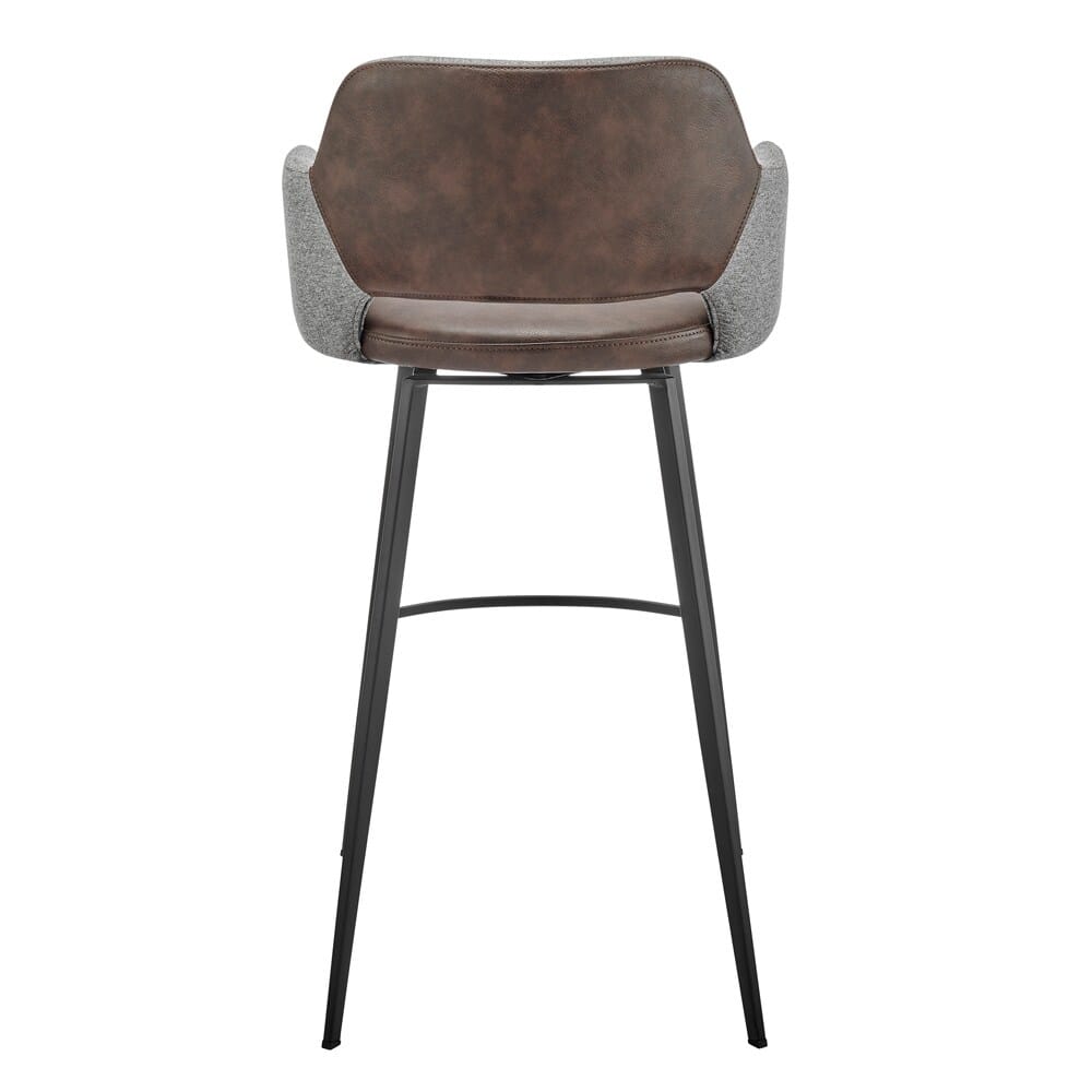 Euro Style - Desi Leatherette and Fabric Swivel Bar Stool, Heather Gray/Dark Brown/Black - 30582-LTBRN veiw 5