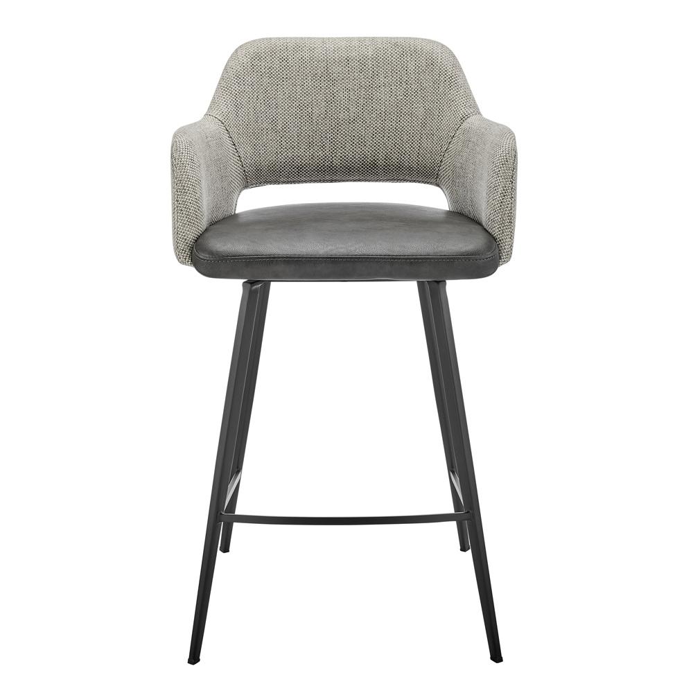 Euro Style - Desi Leatherette and Fabric Swivel Counter Stool, Warm Gray/Charcoal Gray/Black - 30584-DKGRY veiw 1