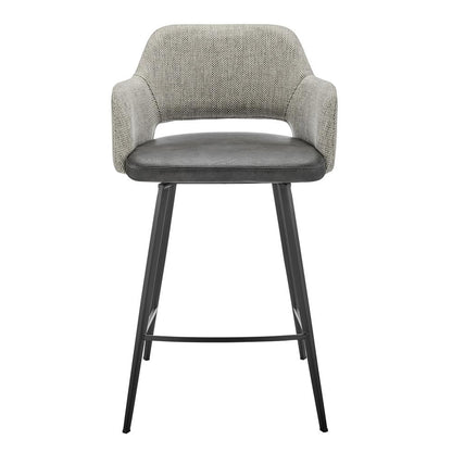 Euro Style - Desi Leatherette and Fabric Swivel Counter Stool, Warm Gray/Charcoal Gray/Black - 30584-DKGRY veiw 1