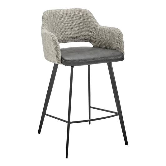 Euro Style - Desi Leatherette and Fabric Swivel Counter Stool, Warm Gray/Charcoal Gray/Black - 30584-DKGRY veiw 2
