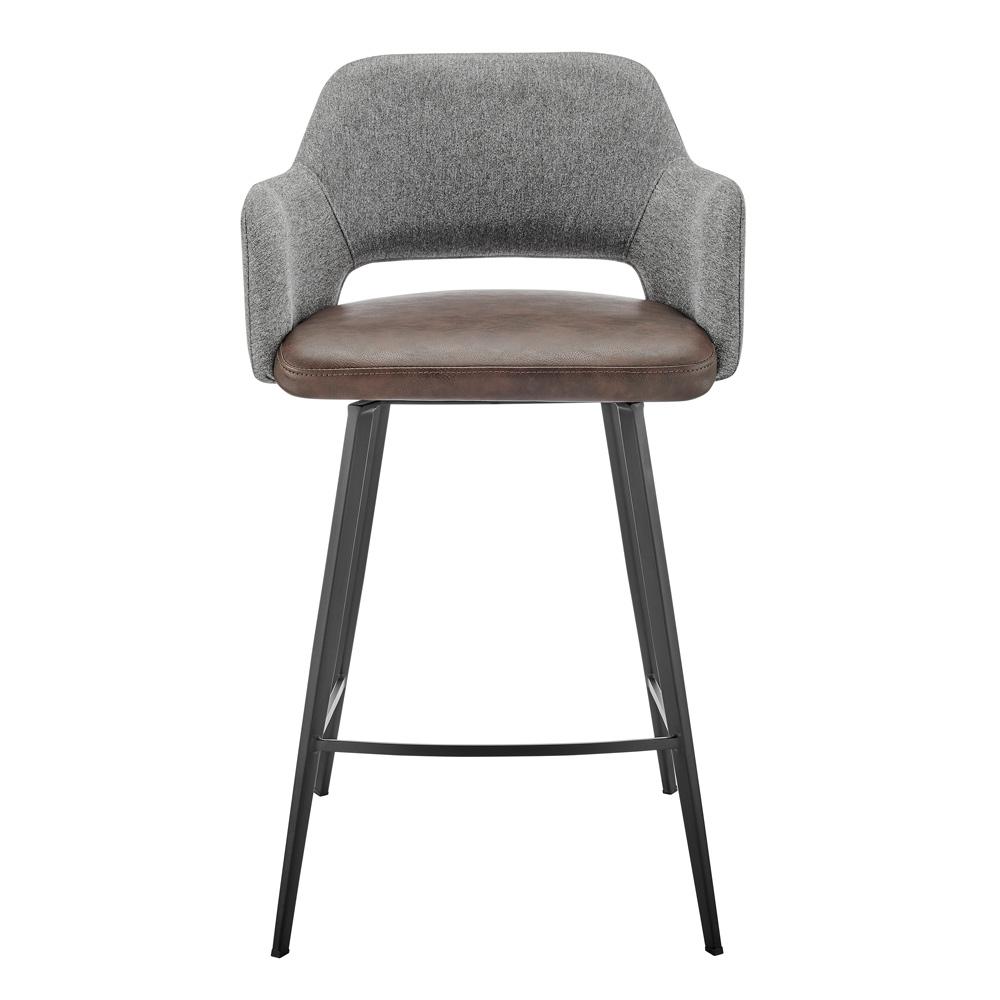 Euro Style - Desi Leatherette and Fabric Swivel Counter Stool, Heather Gray/Dark Brown/Black - 30584-LTBRN veiw 1
