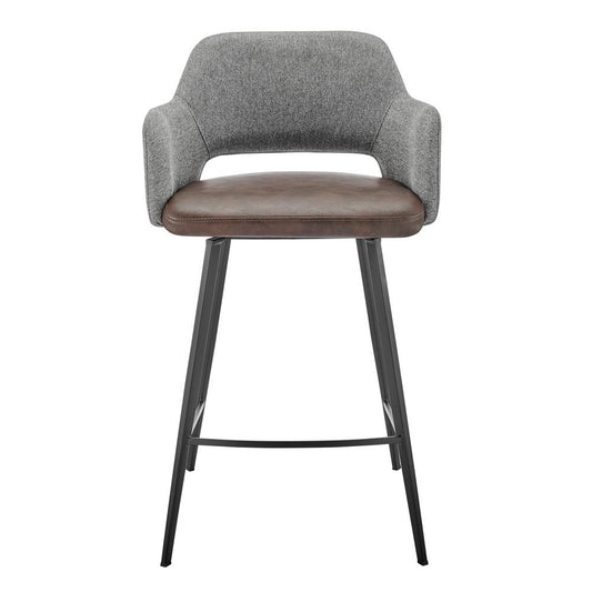 Euro Style - Desi Leatherette and Fabric Swivel Counter Stool, Heather Gray/Dark Brown/Black - 30584-LTBRN veiw 1