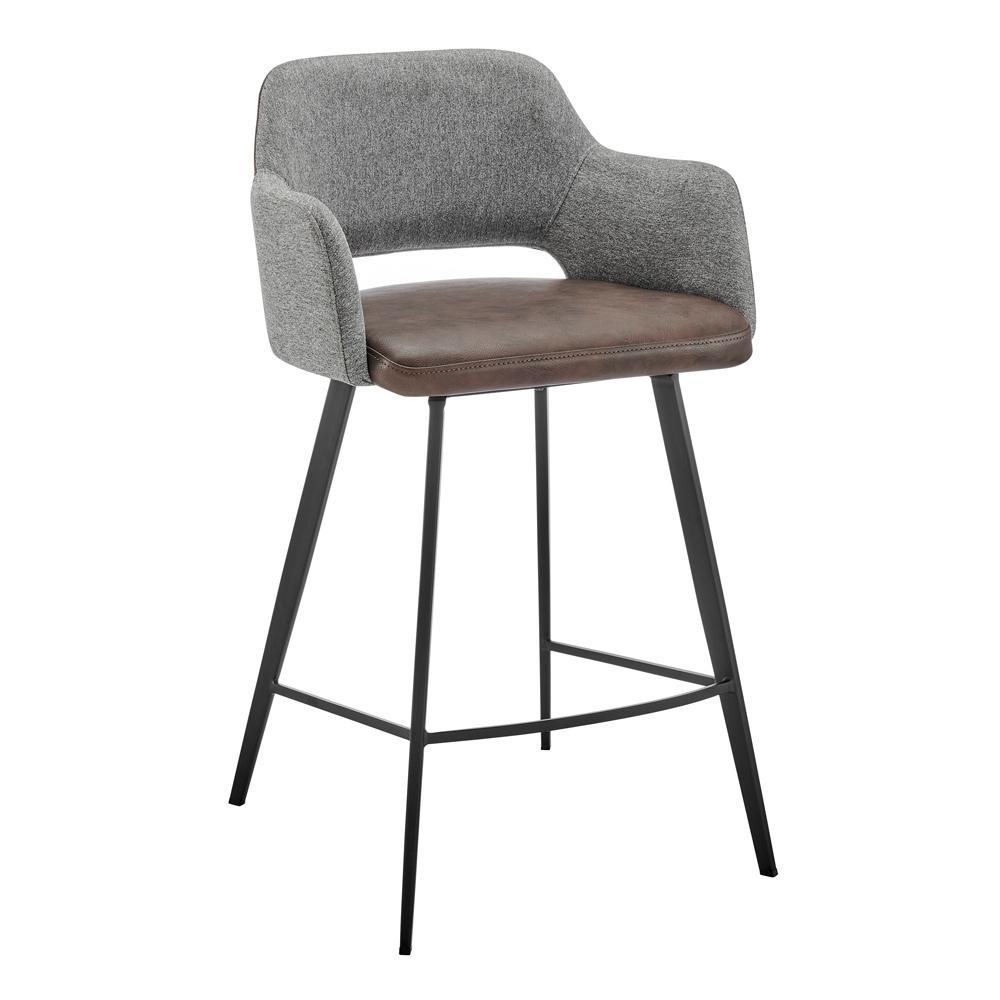 Euro Style - Desi Leatherette and Fabric Swivel Counter Stool, Heather Gray/Dark Brown/Black - 30584-LTBRN veiw 2