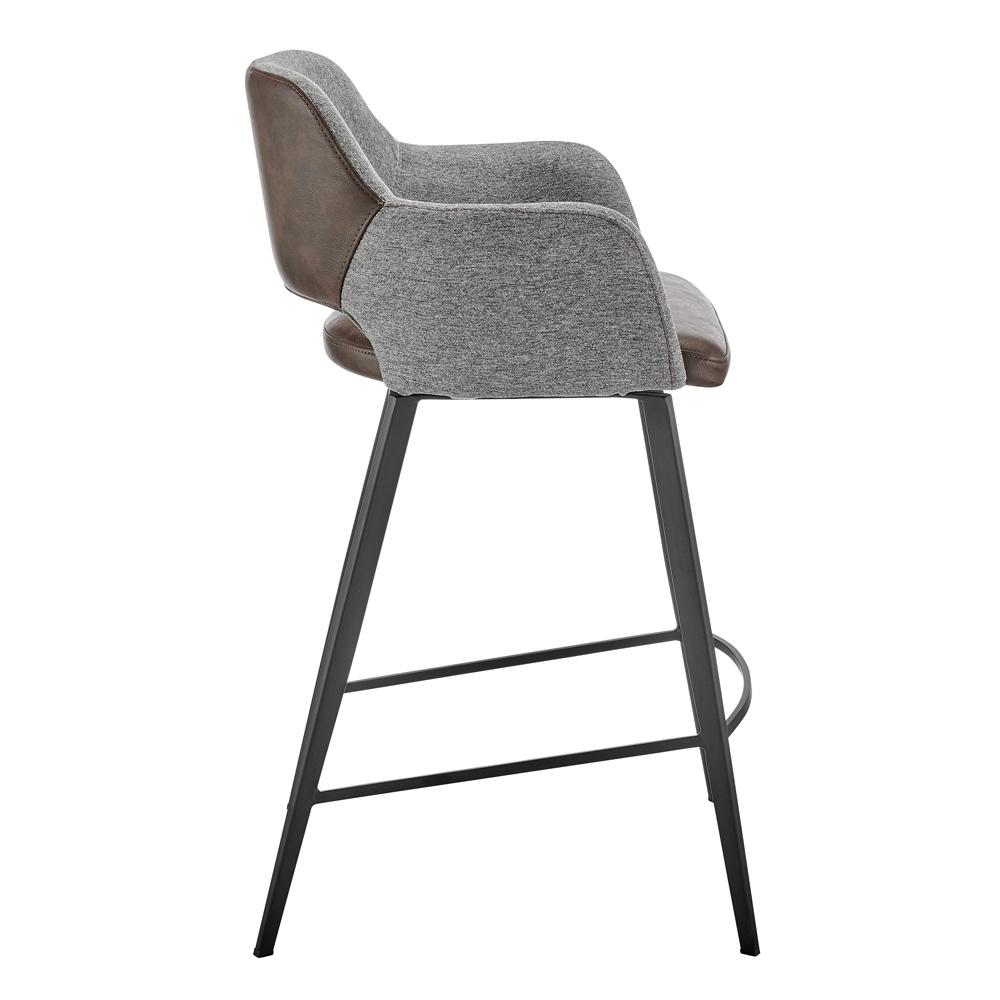 Euro Style - Desi Leatherette and Fabric Swivel Counter Stool, Heather Gray/Dark Brown/Black - 30584-LTBRN veiw 3