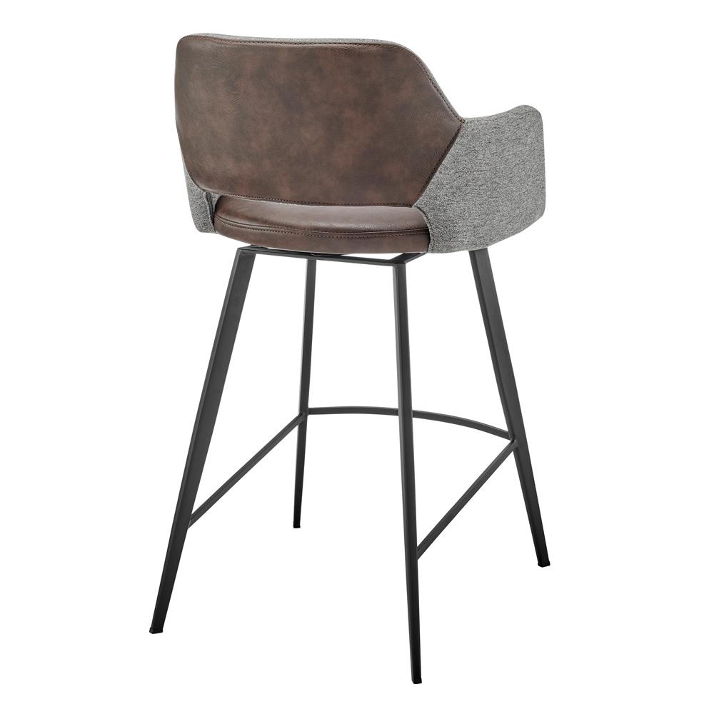 Euro Style - Desi Leatherette and Fabric Swivel Counter Stool, Heather Gray/Dark Brown/Black - 30584-LTBRN veiw 4