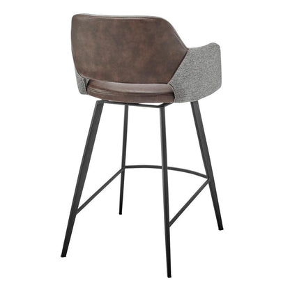 Euro Style - Desi Leatherette and Fabric Swivel Counter Stool, Heather Gray/Dark Brown/Black - 30584-LTBRN veiw 4