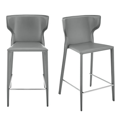 Euro Style - Divinia Regenerated Leather Counter Stool, Gray - Set of 2 - 38975-GRY veiw 1