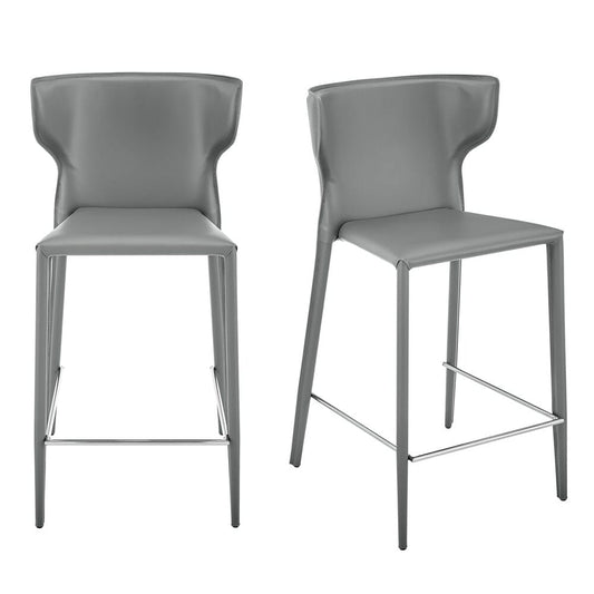 Euro Style - Divinia Regenerated Leather Counter Stool, Gray - Set of 2 - 38975-GRY veiw 1