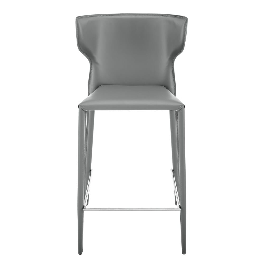 Euro Style - Divinia Regenerated Leather Counter Stool, Gray - Set of 2 - 38975-GRY veiw 2