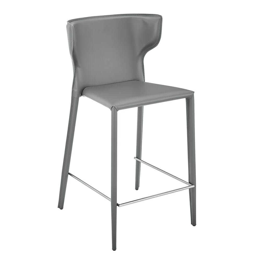 Euro Style - Divinia Regenerated Leather Counter Stool, Gray - Set of 2 - 38975-GRY veiw 3