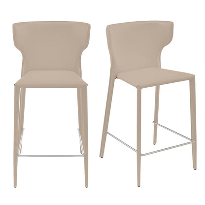 Euro Style - Divinia Regenerated Leather Counter Stool, Taupe - Set of 2 - 38975-LTGRY veiw 1