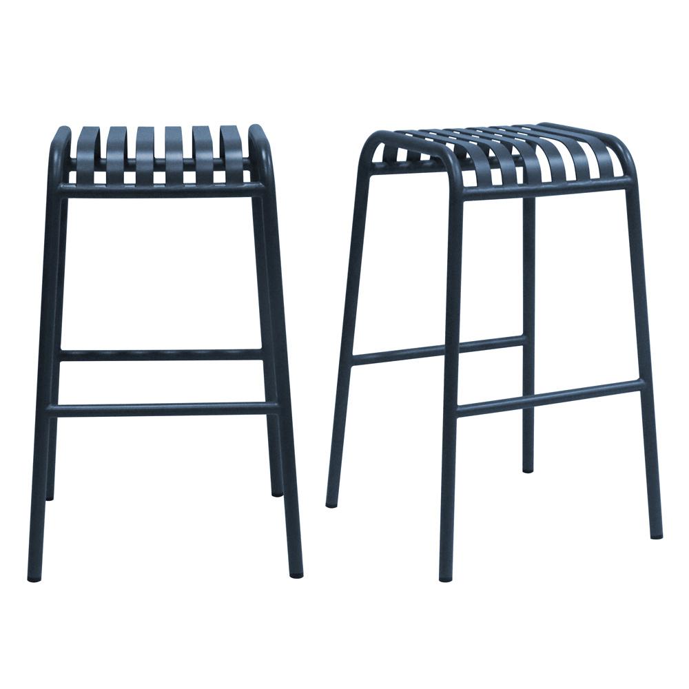 Euro Style - Enid Stackable Backless Outdoor Bar Stool, Dark Blue - Set of 2 - 90732-DKBLU veiw 1