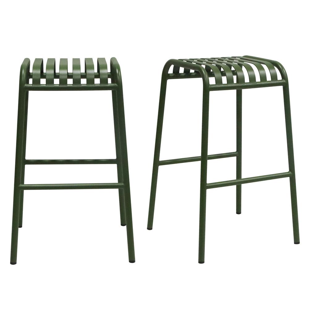 Euro Style - Enid Stackable Backless Outdoor Bar Stool, Dark Green - Set of 2 - 90732-DKGRN veiw 1