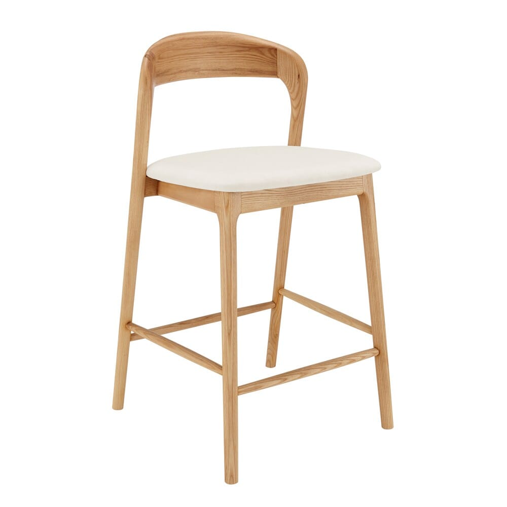 Euro Style - Estelle Counter Stool, White/Natural Ash - 91040-WHT veiw 2