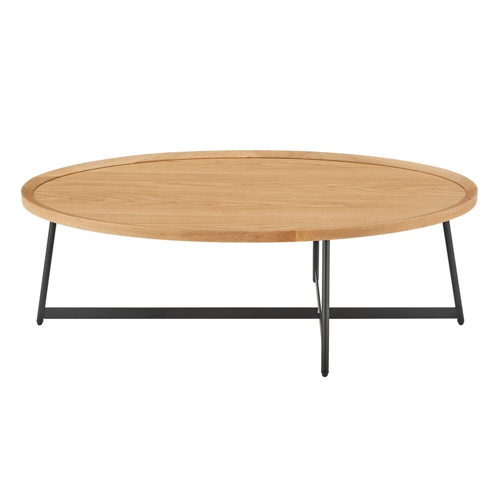 Euro Style - Niklaus 47inW Oval Coffee Table, Oak/Black - 90272-OAK veiw 1