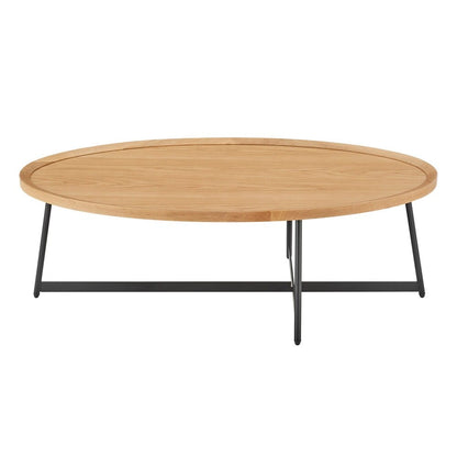 Euro Style - Niklaus 47inW Oval Coffee Table, Oak/Black - 90272-OAK veiw 1