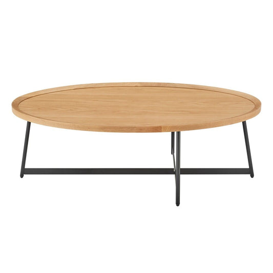 Euro Style - Niklaus 47inW Oval Coffee Table, Oak/Black - 90272-OAK veiw 1