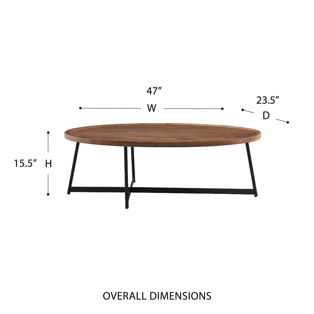 Euro Style - Niklaus 47inW Oval Coffee Table, Walnut/Black - 90272WAL veiw 3