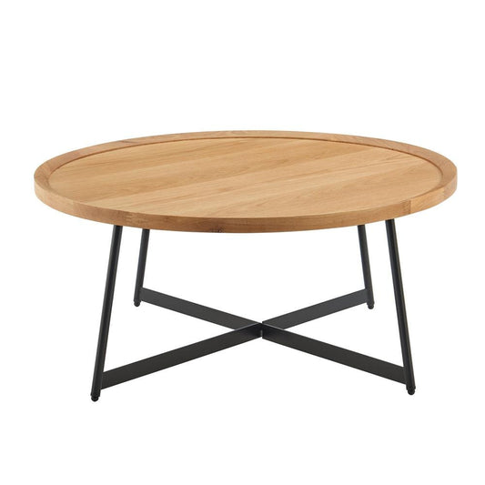 Euro Style - Niklaus 36inW Round Coffee Table, Oak/Black - 90274-OAK veiw 1