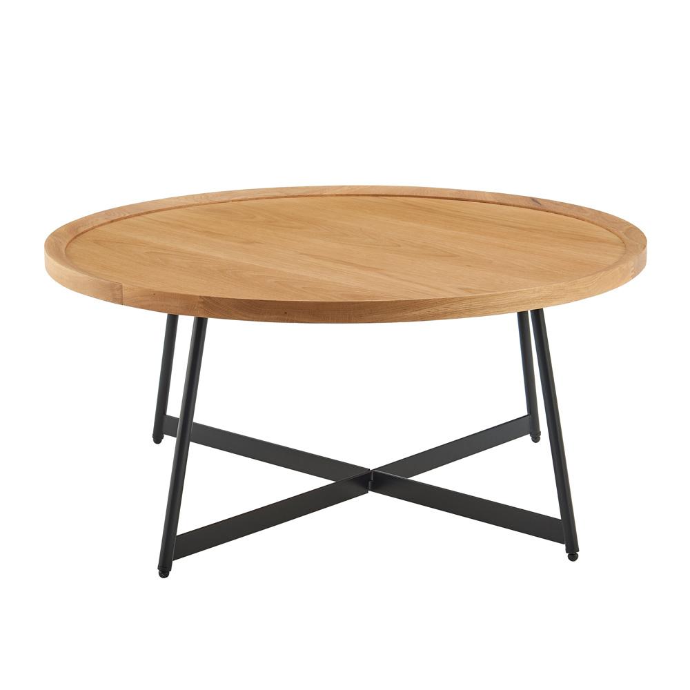 Euro Style - Niklaus 36inW Round Coffee Table, Oak/Black - 90274-OAK veiw 2
