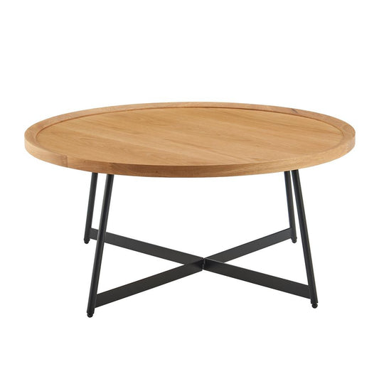 Euro Style - Niklaus 36inW Round Coffee Table, Oak/Black - 90274-OAK veiw 2