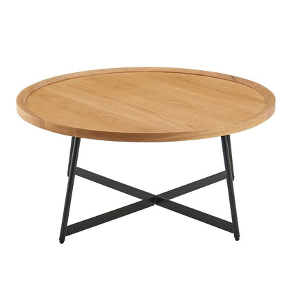 Euro Style - Niklaus 36inW Round Coffee Table, Oak/Black - 90274-OAK veiw 3