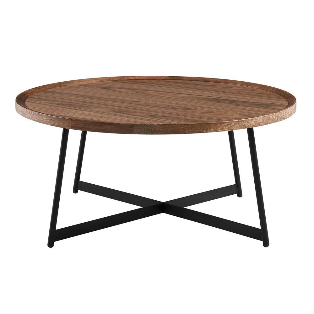 Euro Style - Niklaus 36inW Round Coffee Table, Walnut/Black - 90274WAL veiw 1