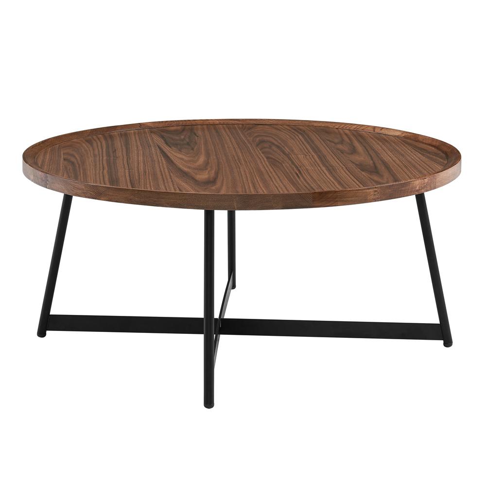 Euro Style - Niklaus 36inW Round Coffee Table, Walnut/Black - 90274WAL veiw 2
