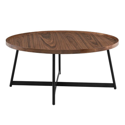 Euro Style - Niklaus 36inW Round Coffee Table, Walnut/Black - 90274WAL veiw 2