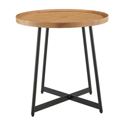 Euro Style - Niklaus 22inW Round Side Table, Oak/Black - 90276-OAK veiw 1