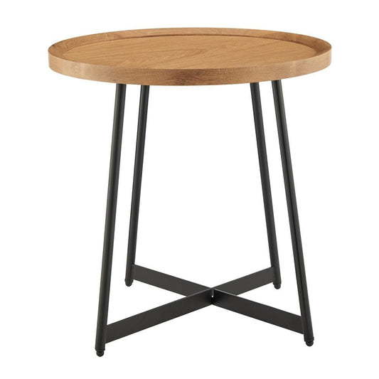 Euro Style - Niklaus 22inW Round Side Table, Oak/Black - 90276-OAK veiw 1