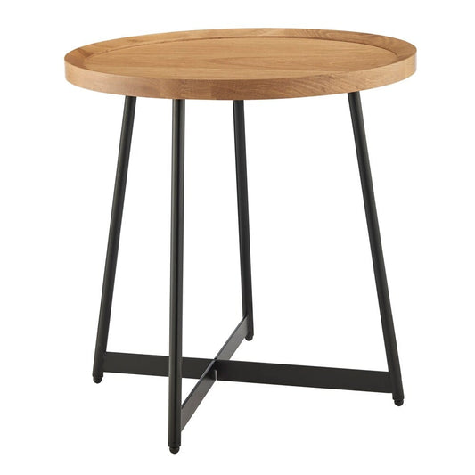 Euro Style - Niklaus 22inW Round Side Table, Oak/Black - 90276-OAK veiw 2