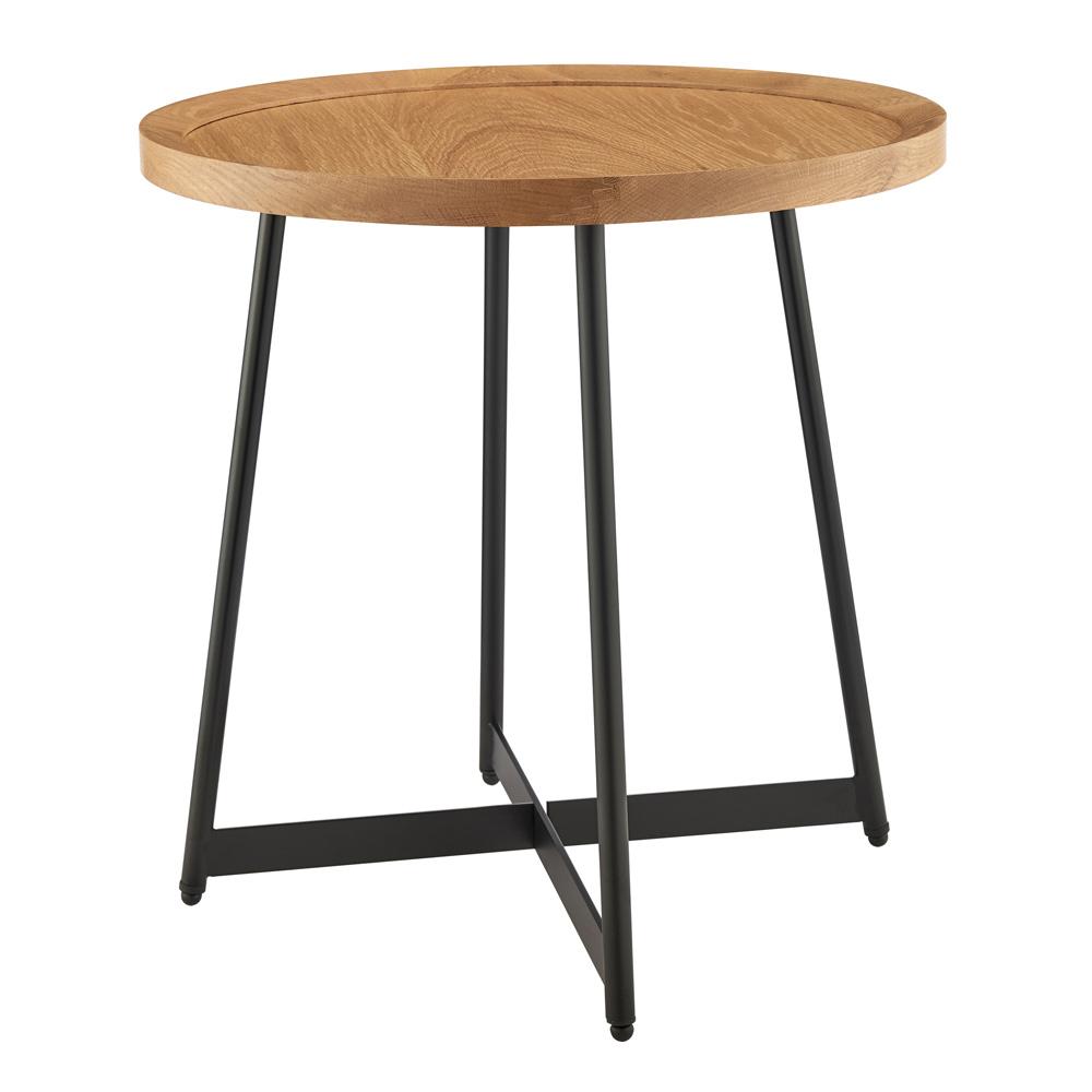 Euro Style - Niklaus 22inW Round Side Table, Oak/Black - 90276-OAK veiw 3