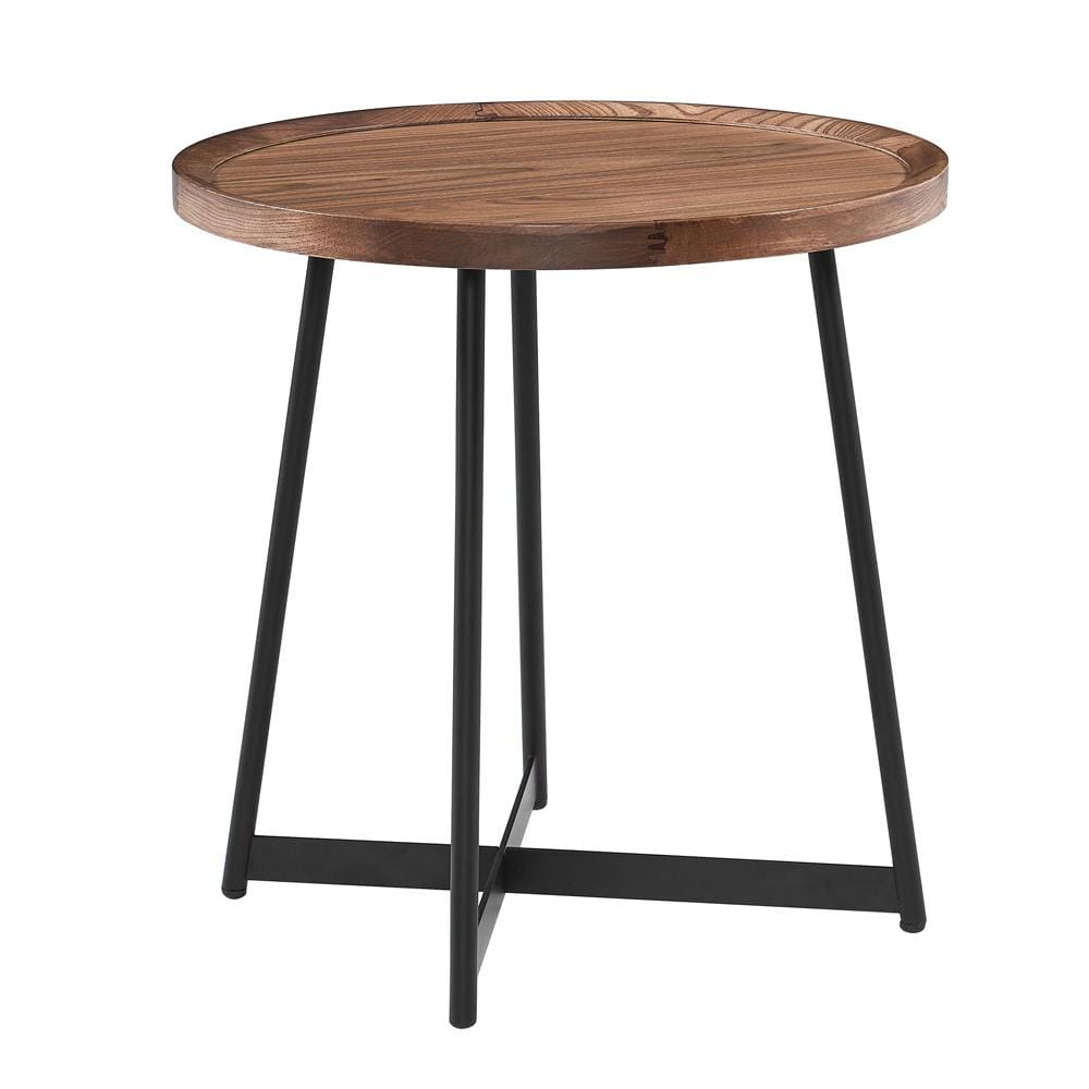 Euro Style - Niklaus 22inW Round Side Table, Walnut/Black - 90276WAL veiw 1