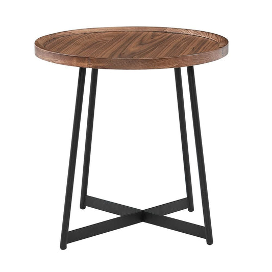 Euro Style - Niklaus 22inW Round Side Table, Walnut/Black - 90276WAL veiw 2