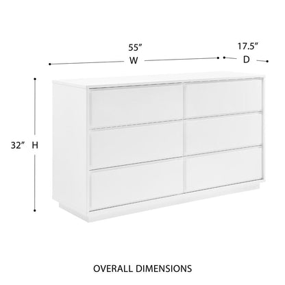 Euro Style - Tresero 55inW 6-Drawer Sideboard, High Gloss White - 90649WHT-KIT veiw 6